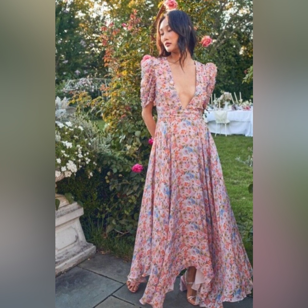 NWT LoveShackFancy Alira Pink Floral Midi Dress